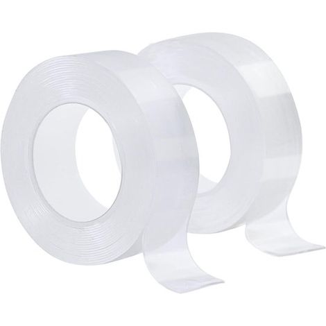 Ruban adhésif double face pour usage intensif - (5M x 2 CM x 1 MM) pour tapis, photo, mur, maison, voiture, extérieur - ruban nano fort - 2 pièces (1/5)