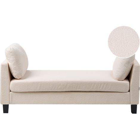 Chaise longue de bouclé estilo escandinavo moderno diván patas de acero blanco crema Archiane