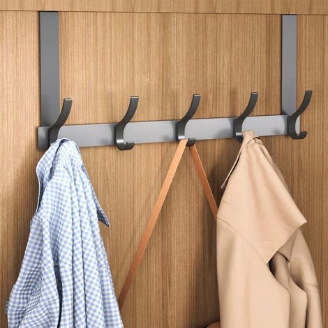 Porte Manteau Pour Porte, Patère Porte Noir Crochet Porte Manteau Suspendre Avec 5 Crochets, Pour Chambre Salle De Bain - 1Set (1/5)