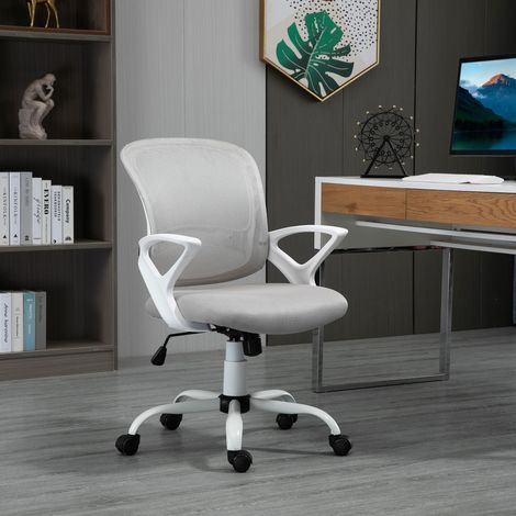 Chaise de Bureau Basculante en Tissu en Réseau Gris, Chaise de Bureau Ergonomique et Rotative avec Hauteur Réglable (1/5)