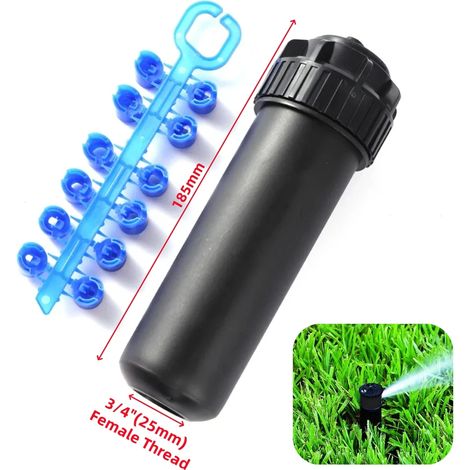 (Arroseur escamotable) 1 jeu d'arroseur escamotable à filetage femelle G3/4" avec buses de rechange, orientable de 40° à 360°, à soulever et à enfouir. (1/5)