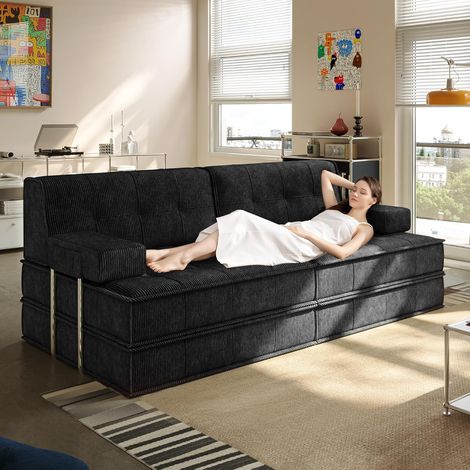 WUMAGIN - Canapé convertible - 2Place - 162x90x 98cm - Tissu en velours côtelé - Conception ergonomique - Pour Salon, Chambre - Noir