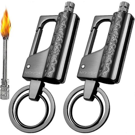 Lot de 2 porte-clés, liquide allume-feu étanche pour silex rechargeable, allume-feu inépuisable, porte-clés allume-feu d'urgence EDC. (1/5)