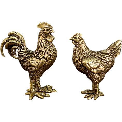Lot 2 Figurines Coq Et Poule En Laiton Massif Fait Main Décoration Table Salon Bureau (1/5)