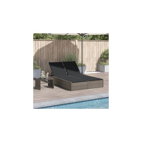 Chaise longue double avec coussins gris résine tressée (1/5)