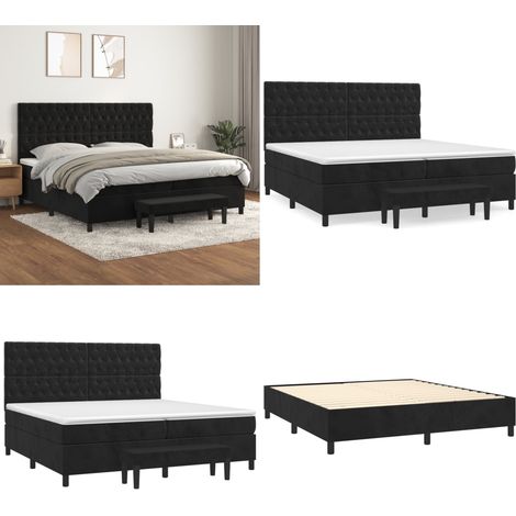 Sommier à lattes de lit et matelas Noir 200x200 cm Velours - Matelas à ressorts ensachés - Sommier à lattes (1/5)