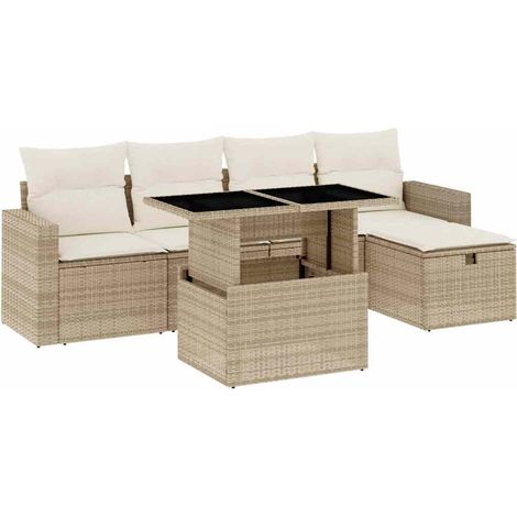 Set Divano da Giardino 6 pz con Cuscini Beige in Polyrattan vidaXL (1/5)