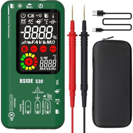 Smart Digital Multimeter with Infrared Thermometer, High Voltage Diode Tester, 9999 Counts, Color LCD, Voltmeter, Ammeter, Rechargeable Capacitor Tester for Automotive LEDs (1/4)