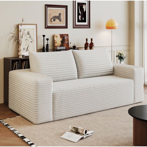 Divano modulare 95x34.5x34.5 cm, senza montaggio, seduta morbida, tessuto corduroy, bianco crema (1/5)