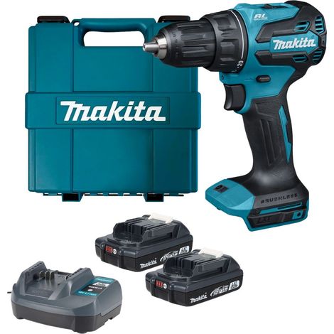 Makita DDF490WVE Taladro Atornillador LXT Brushless 18V 65 Nm Kit con 2 Baterías LXT-Basic BLB182 2,0 Ah y Cargador DCB18WA (1/3)