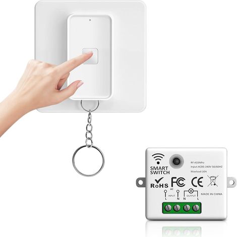 RF433 Drahtloser Lichtschalter, batteriebetrieben, keine elektrische Verkabelung oder Wandschalter erforderlich, magnetisch (1 x 10A Empfänger und 1 x Bedienfeld) (1/5)