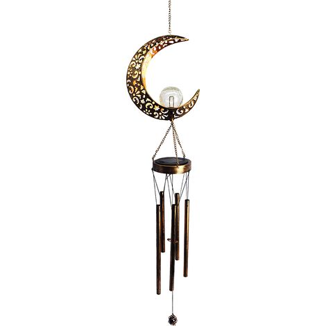 Carillon solaire à LED pour extérieur, à suspendre, avec veilleuse blanc chaud, étanche et de forme mignonne, idéal pour jardin, terrasse ou cour. Crochet inclus. (1/5)
