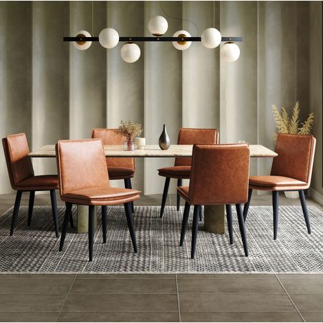 Lot de 6 chaises de salle à manger en PU, dossier et coussin double couche, marron DESVIAE (1/5)