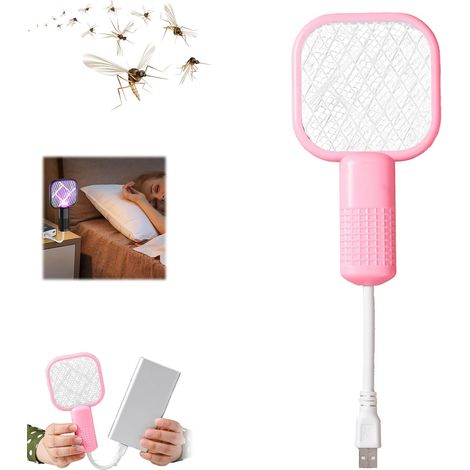2-in-1 Electric Mosquito Swatter Racket, Pink USB Bug Zapper with 5-Layer Safety Mesh for Indoor & Outdoor Use (1/5)