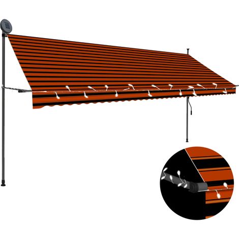 Auvent manuel rétractable avec LED,Marquise Anti-UV,Auvent facile à assembler 400 cm Orange et marron -FR50115 (1/5)