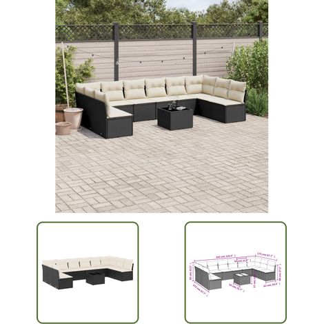 The Living Store 11-tlg. Garten-Sofagarnitur mit Kissen Schwarz Poly Rattan - Gartenmöbel Set - PE-Rattan Möbel - Outdoor Sofa - Esstisch - Lounge Garnitur (1/3)
