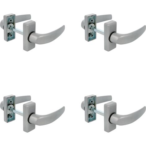 Lot de 4 ensembles de poignées avec rosace pour portes – Modèle DELTA – 121 x 72 mm – Carré de 8 mm – Design élégant et épuré – Poignée avec prise en main ergonomique – Aluminium argenté (1/5)