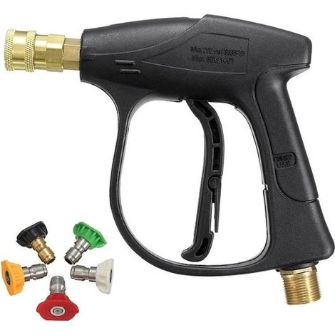 1/4 connexion en direct pistolet court + buse 5 couleurs pistolet à eau de nettoyage haute pression noyau de cuivre pur pistolet à eau de lavage de voiture (1/4)