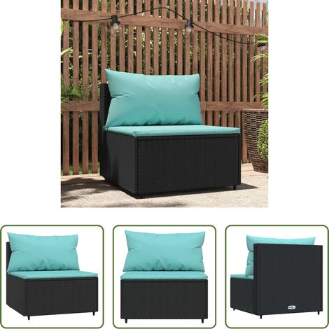 Mittelsofa - Garten-Mittelsofa mit Kissen Schwarz Poly Rattan (1/5)
