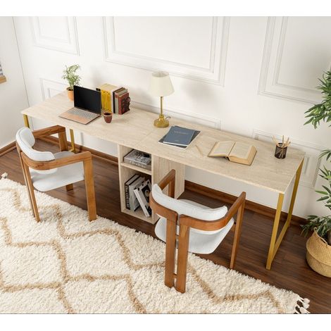 Schreibtisch Twin Travertin Gold 240x60 cm Melamin