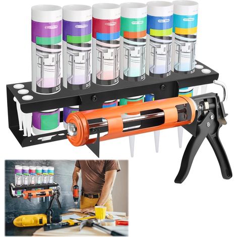 Support en silicone - Organisateur de mastic - 6 compartiments avec montage à vis - 1 pièce - Noir (1/5)