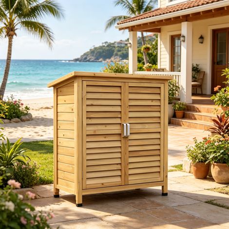 Armoire de Jardin en Bois de Sapin 87x46,5x96,5 cm Rangement Extérieur Toit Bitumé Étanche 2 Portes Étagère (1/5)