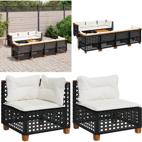 8-tlg. Garten-Sofagarnitur mit Kissen Schwarz Poly Rattan - Gartenmöbel Set - Esszimmergarnitur - Outdoor Möbel - Lounge Sofa - Rattan Gartenmöbel - Home & Living (1/5)