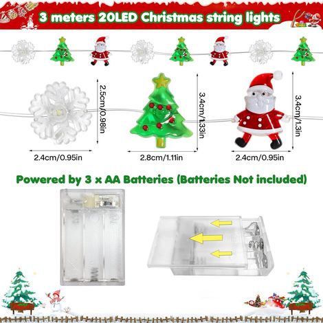 Luci natalizie da 3 metri con 20 LED - Albero di Natale, Fiocchi di neve, Pupazzi di neve - Decorazioni luminose per interni ed esterni (1/4)