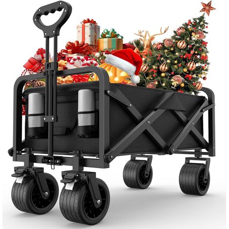Chariot de Plage Pliable avec Freins 200kg, Chariot de Transport avec Roues Extra-Larges, Tout Terrain Chariot de Jardin avec Poignée Réglable (1/5)