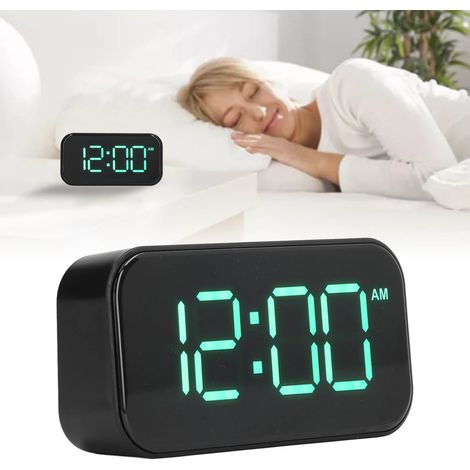 Kreativer digitaler Wecker mit großem, vollflächigem Spiegeldisplay, für Schreibtisch, Küche oder Büro, mit USB-Anschluss, schwarzem Gehäuse und grüner Schrift. (1/5)