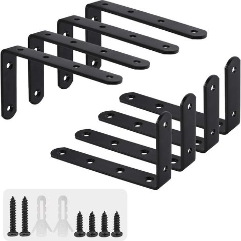 8 Supports Étagère L Noir 125x75mm avec 48 Vis (1/5)