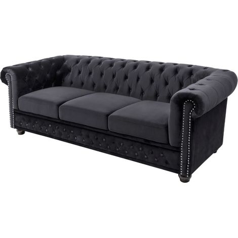 Sofa EDGAR – Schwarz – 3-Sitzer – Samt im Barockstil