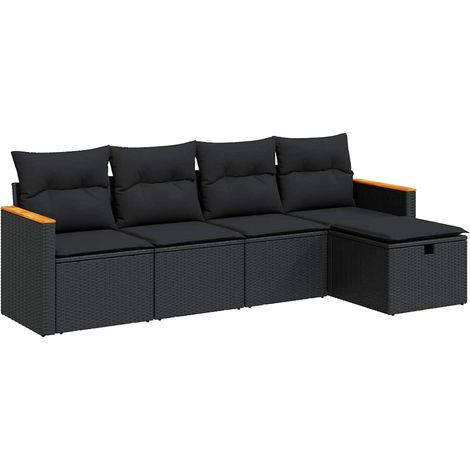 Set Divani da Giardino 5 pz con Cuscini in Polyrattan Nero vidaXL (1/5)