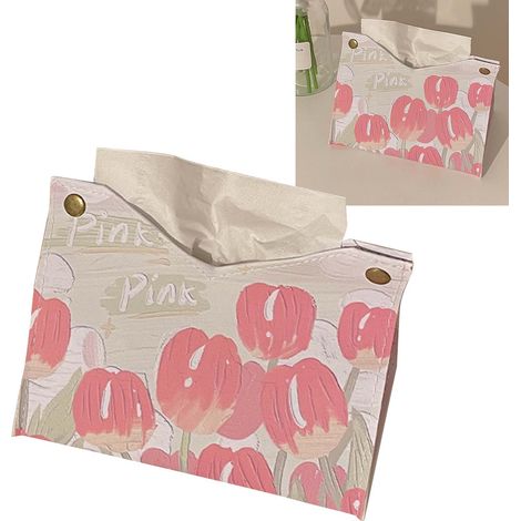 Housse pour boîte de mouchoirs en cuir PU grande taille 1 unité rose floral design élégant main résistante à l'eau salle de séjour (1/5)