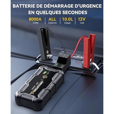 Booster Batterie Voiture 8000A, Démarreur Batterie 12V Portable pour Moteurs Essence et Diesel Jusqu’à 10 L, Jump Starter avec Pinces Intelligentes, Batterie Externe USB-C, Lampe LED (1/4)