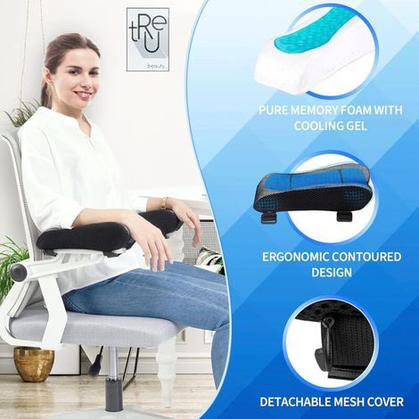 Couvre Accoudoirs pour Chaise de Bureau - Mousse pour Reposer Les Coudes avec Forme Ergonomique - Coussin à Memoire de Forme pour Repose Bras de chaises de Bureau, Chaise Gaming – Set de 2 (1/4)