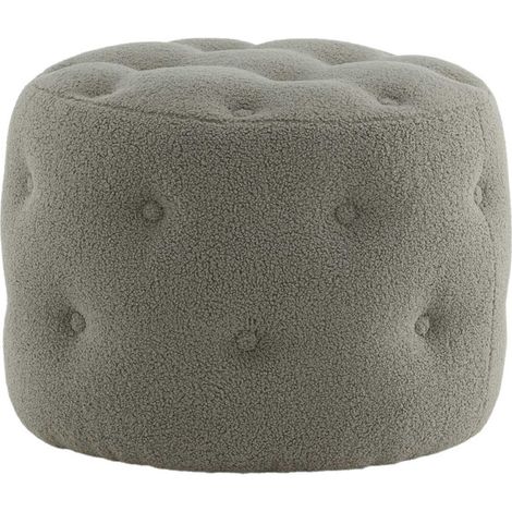 Pouf Capitonné Tissu Bouclette "Benjamin" 55cm Grège (1/5)