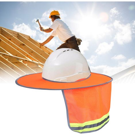 Casque de protection solaire d'été, protection de nuque respirante, visière solaire, bandes réfléchissantes, orange (1/5)