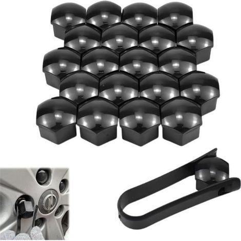 Lot de 20 Cache-écrous de Roue de 17 mm, Boulon Ecrou Couvre, Cache Boulon, Boulon Jante, pour écrous de Roue, avec Outil Demontage (1/4)