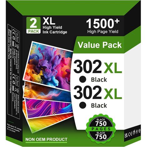 302XL Noir Cartouche d'encre Compatible avec Cartouche HP 302 Noir, 302 XL pour HP Envy 4520 4521 4524 4527 Officejet 3831 3830 3833 3835 4650 5232 5220 5230 DeskJet 3630 2130 3630 3634 (1/5)