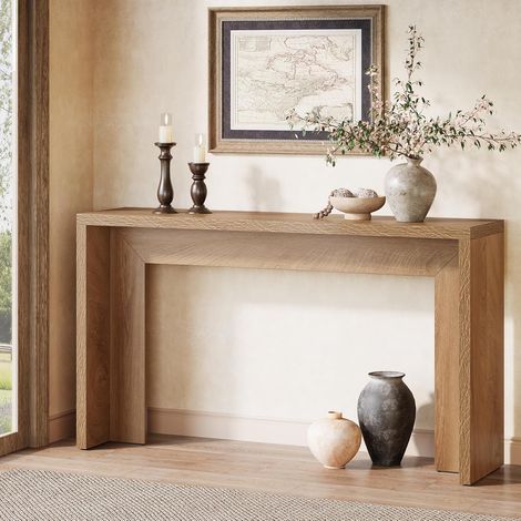 Tribesigns Farmhouse Console Table, 55-Inch Wooden Sofa Table with Storage for Entryway, Foyer, Hallway, Living Room, Easy Assembly (Light Oak Brown) (1/5)