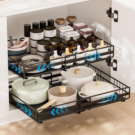 2 Pièce Tiroir Télescopique Tiroir Coulissant Cuisine Adhesif Organisateurs D'armoire Coulissants Etagere Rangement Cuisine Telescopique Largeur Réglable (2 Tailles:41x(32-52)x 9 cm/39x(31-50)x9cm (1/5)