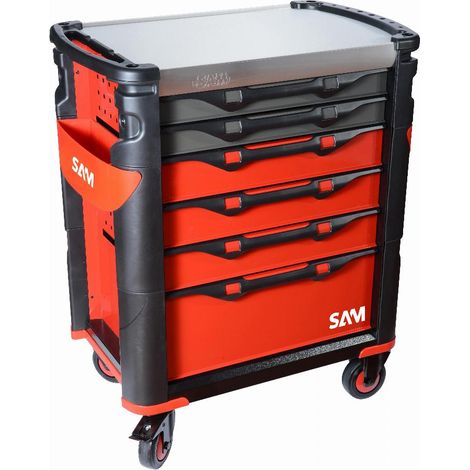 SAM OUTILLAGE Carrello a 6 cassetti di grande volume, rosso, piano in acciaio inox - 416H