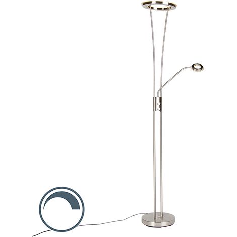 QAZQA Modern Floor Lamp Steel and Glass Incl. LED with Reading
