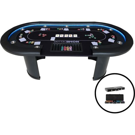 HOME DELUXE - Table de poker avec éclairage LED incl. mallette de poker CASINO - Pour 9 personnes