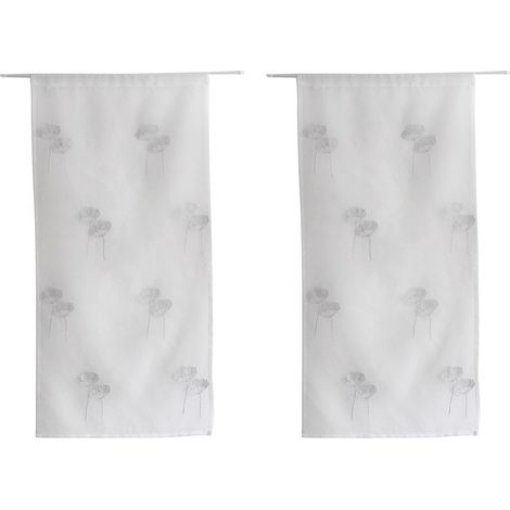 Paire de petits voilages brodés de fleurs Blanc 60x160 cm (1/2)