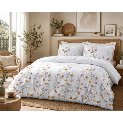Parure de Couette 240x260 cm 100% Percale de Coton Housse + 2 Taies Motif Montespan Jaune (1/5)