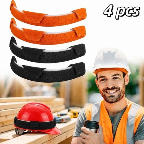 Lot de 4 PCS bandeaux anti-transpiration pour casque, protections anti-transpiration lavables pour casques de travail, orange et noir, coussinets (1/5)