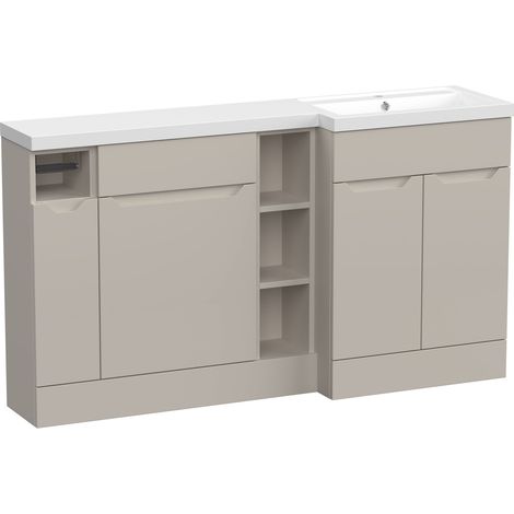 Teddesley Floor Standing 3 Door, Shelf Vanity WC Unit with Toilet Roll Holder and Basin, 1500mm, Right Hand, Pebble Grey