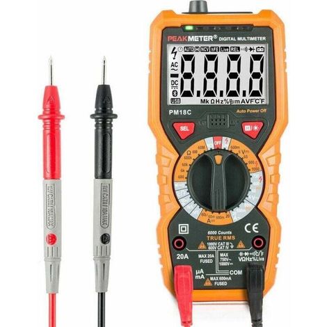 Multímetro digital PM18C CA/CC, comprobador eléctrico digital automático sin contacto, voltímetro, amperímetro, ohmímetro, detector de voltaje, función de retención y pantalla retroiluminada - Crezuo (1/4)
